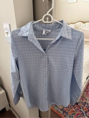 Princess Polly Light Blue Plaid Button-Down Top